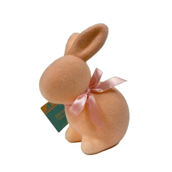 Way To Celebrate Easter Flocked Peach Bunny 9" Lightweight Decor - Picture 2 of 9
